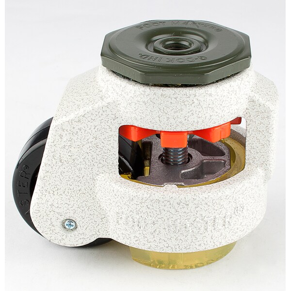 Leveling Caster, 63 mm Nylon Wheel, 1/2-13 Stem, Swivel, 550 kg Cap, PU Foot Pad, Ivory